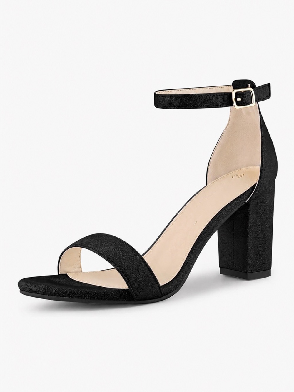 ALLEGRA K Black Ankle Strap Block Heel Sandals